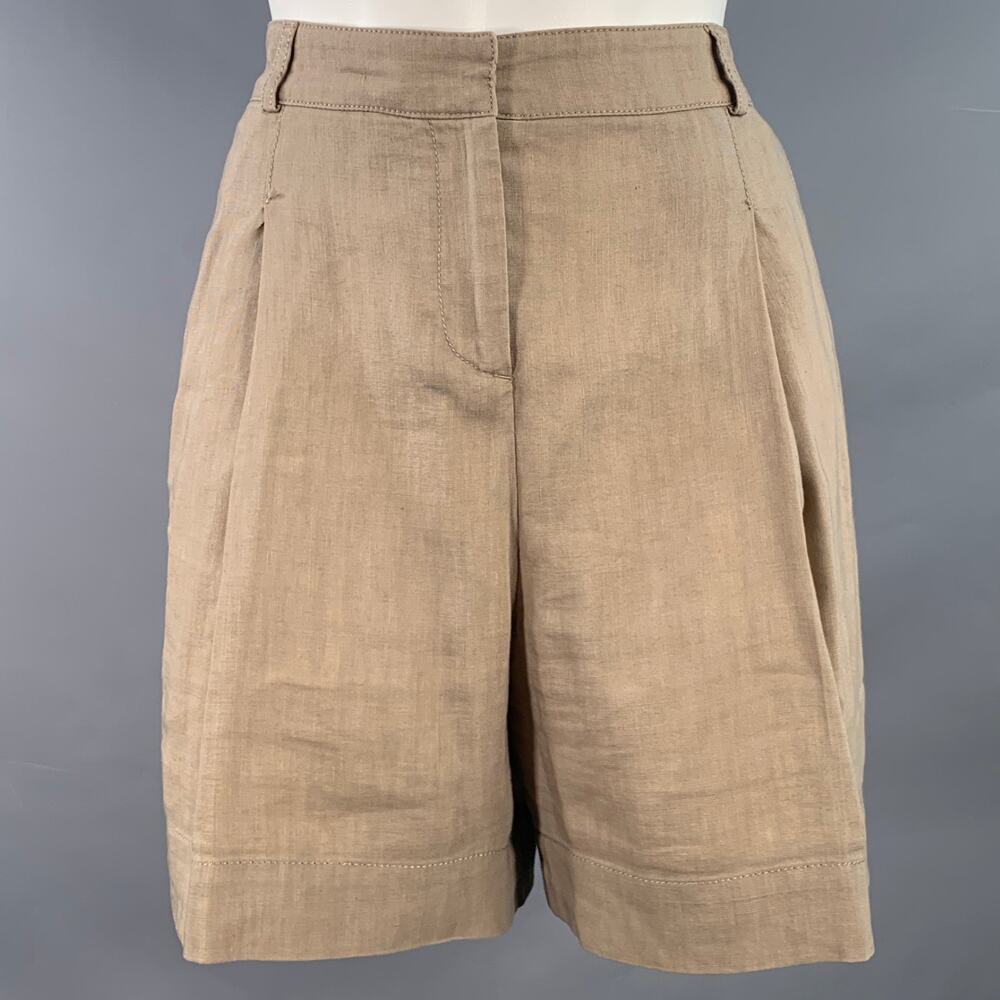 BURBERRY LONDON Size 8 Brown Wool Linen Pleated Shorts